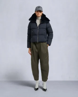 Belle Dune Short Shearling Trim Puffer