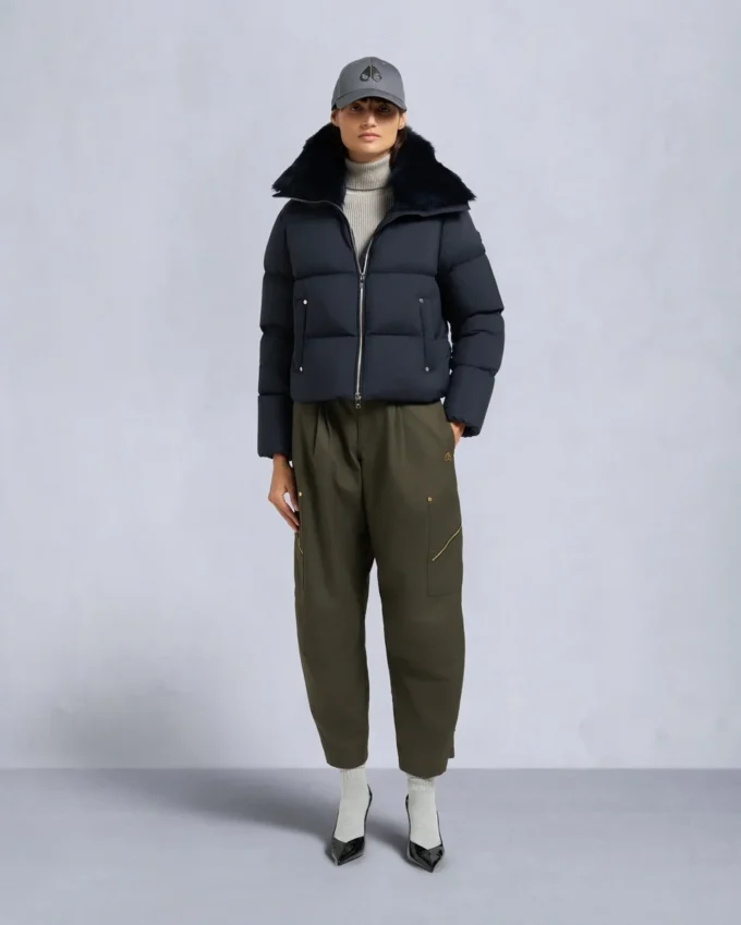 Belle Dune Short Shearling Trim Puffer