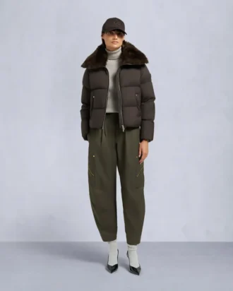 Belle Dune Short Shearling Trim Puffer
