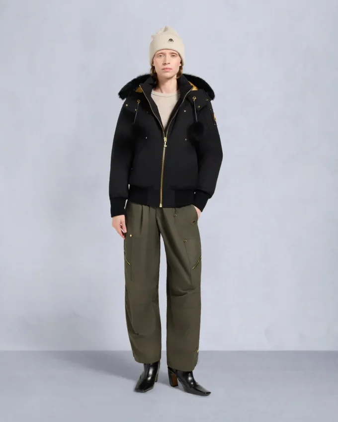 Gold Series Original Sainte Flavie Shearling Trim Bomber Jacket