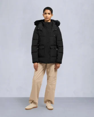 Onyx Anguille Shearling Trim Jacket