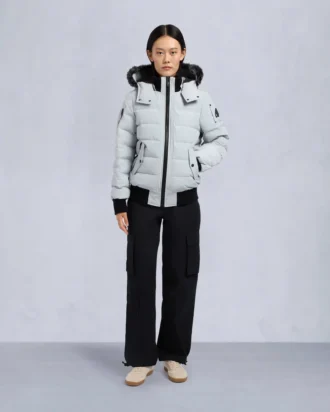 Onyx Ladriere Shearling Trim Bomber Jacket