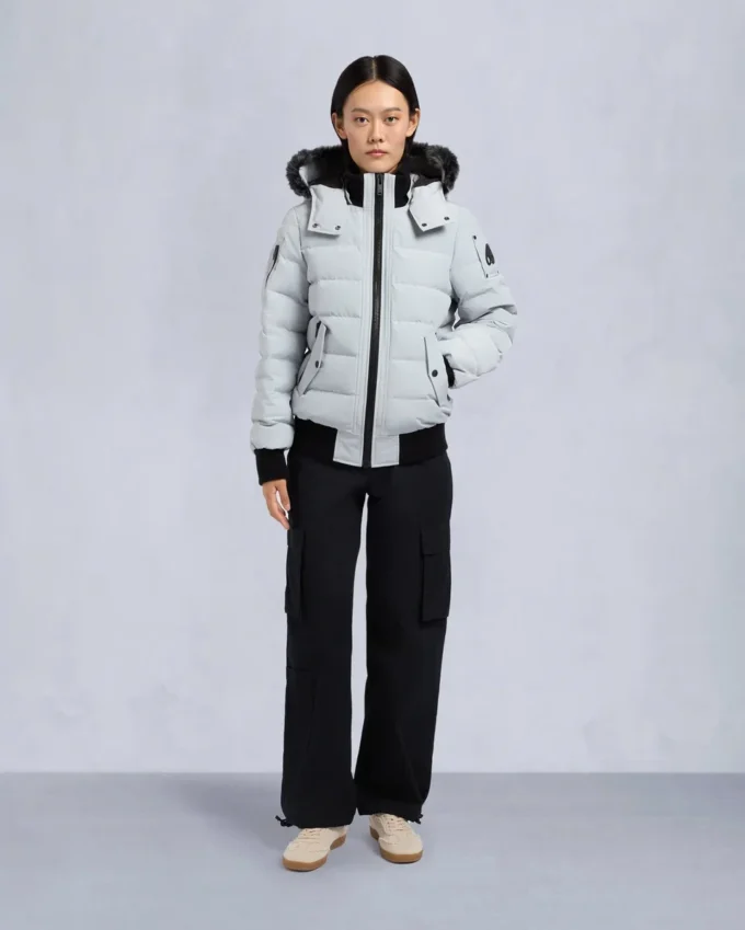 Onyx Ladriere Shearling Trim Bomber Jacket