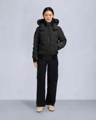 Onyx Ladriere Shearling Trim Bomber Jacket