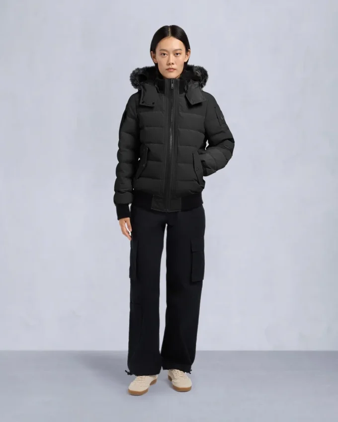 Onyx Ladriere Shearling Trim Bomber Jacket