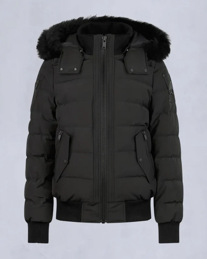 Onyx Ladriere Shearling Trim Bomber Jacket