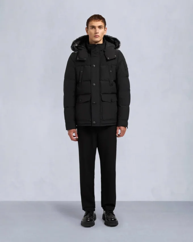 Onyx Round Island Shearling Trim Jacket