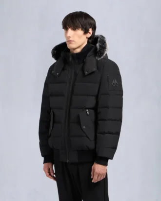 Onyx Scotchtown Shearling Trim Bomber Jacket