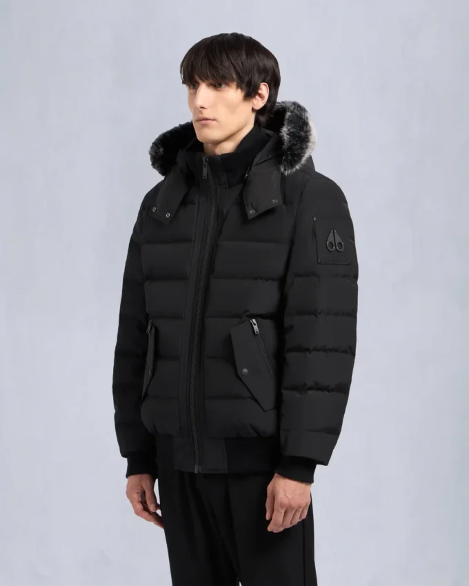 Onyx Scotchtown Shearling Trim Bomber Jacket