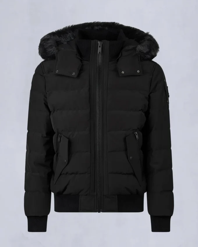 Onyx Scotchtown Shearling Trim Bomber Jacket